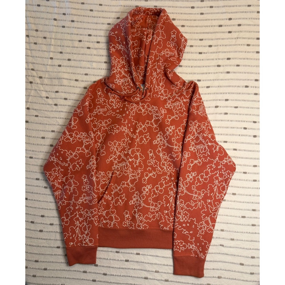 Champion Reverse Weave Floral Outline Hoodie Burnt Orange Rust Mens Large